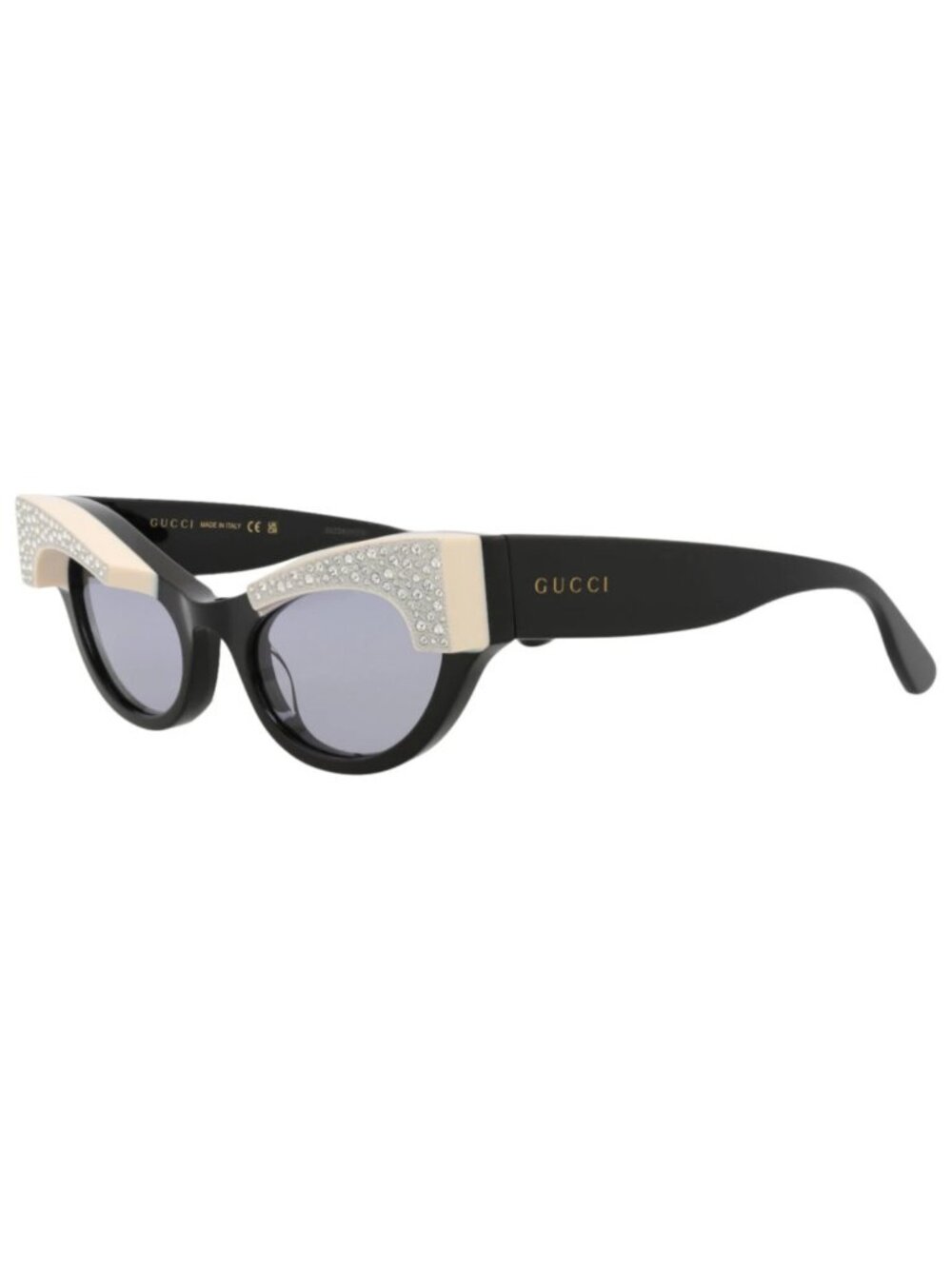 New Gucci Women's Sunglasses Cat Eye Acetate Frame Black Black Violet